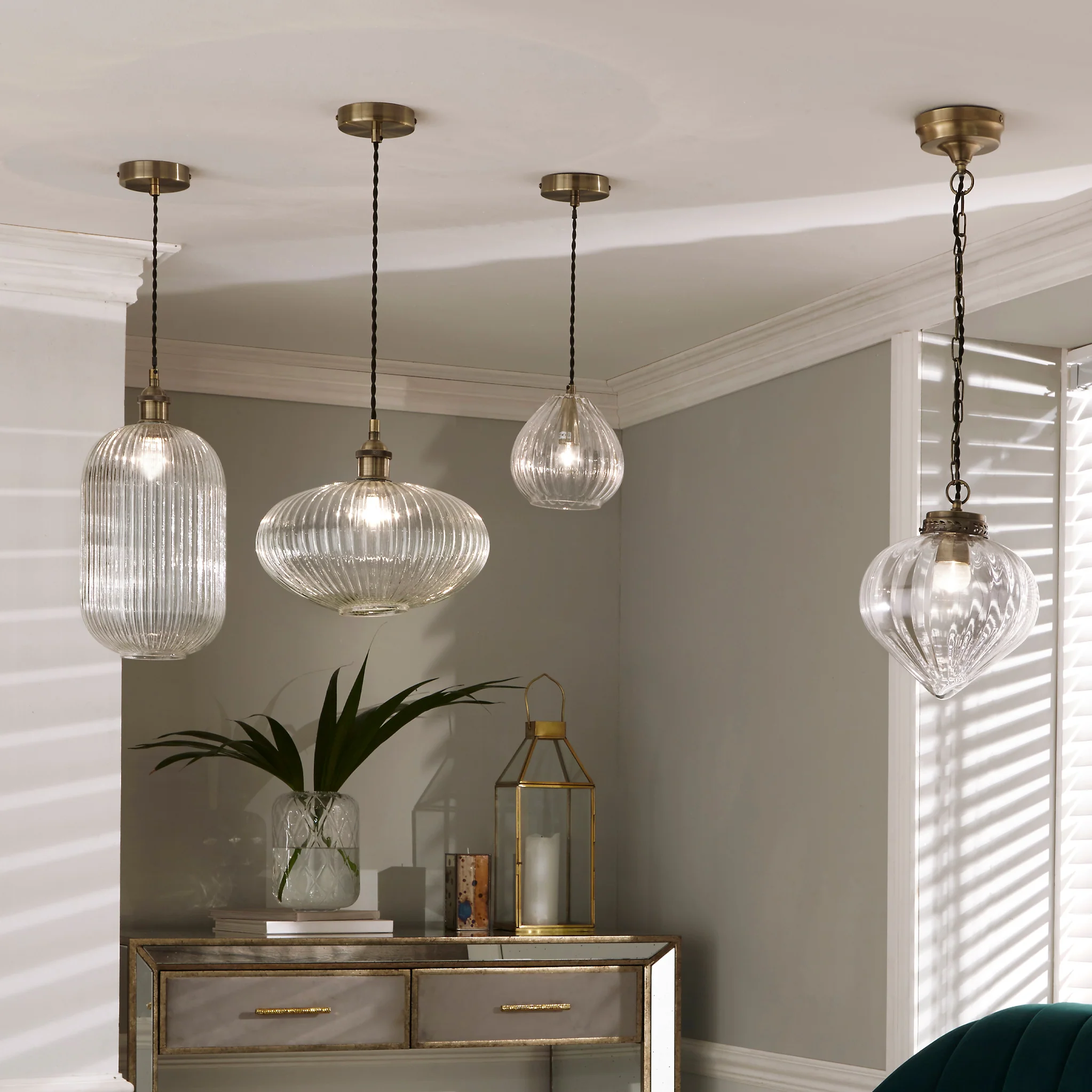 Abigail Clear Ribbed Glass Tall Pendant - Image 4