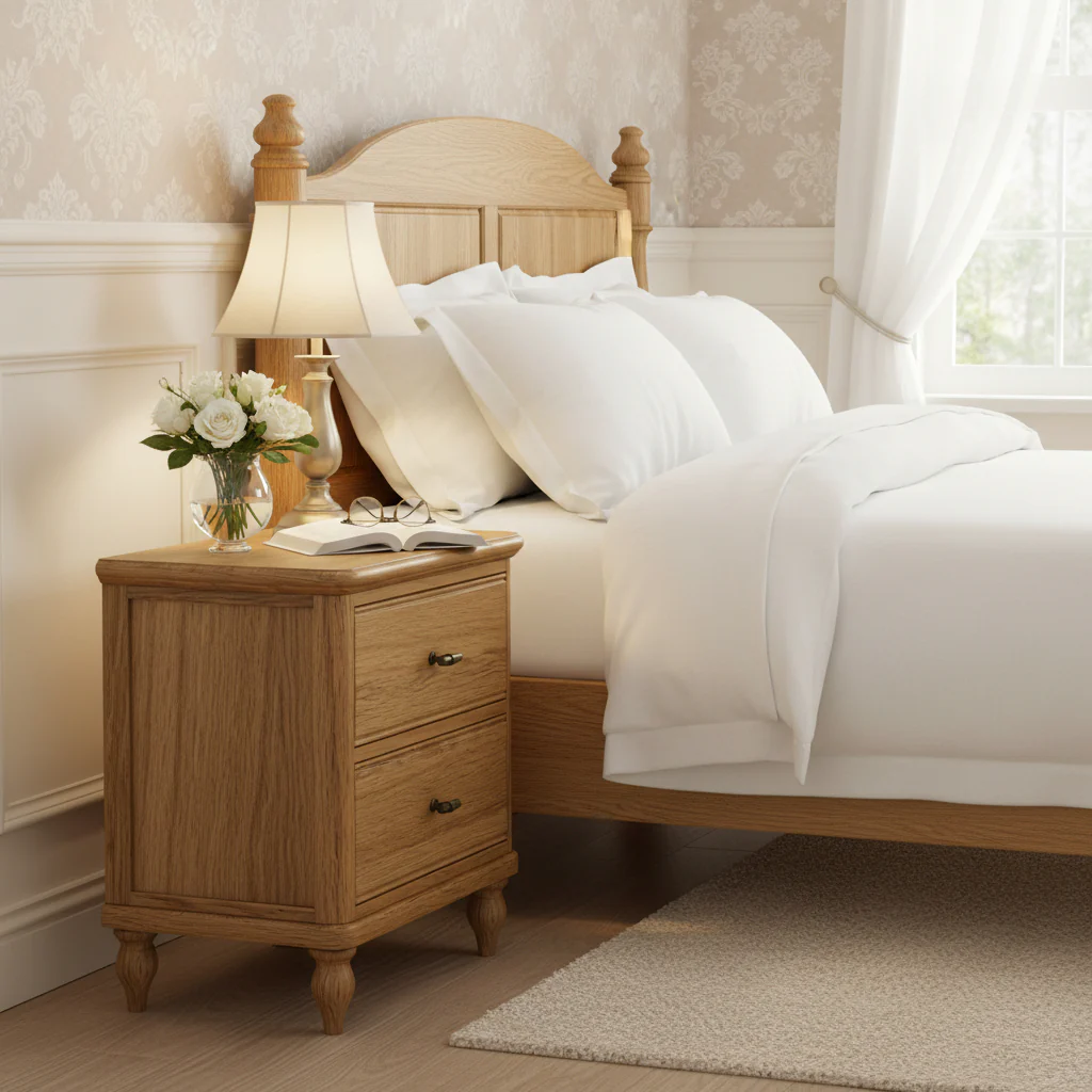 Alderley Oak 2 Drawer Wide Bedside Table - Image 2