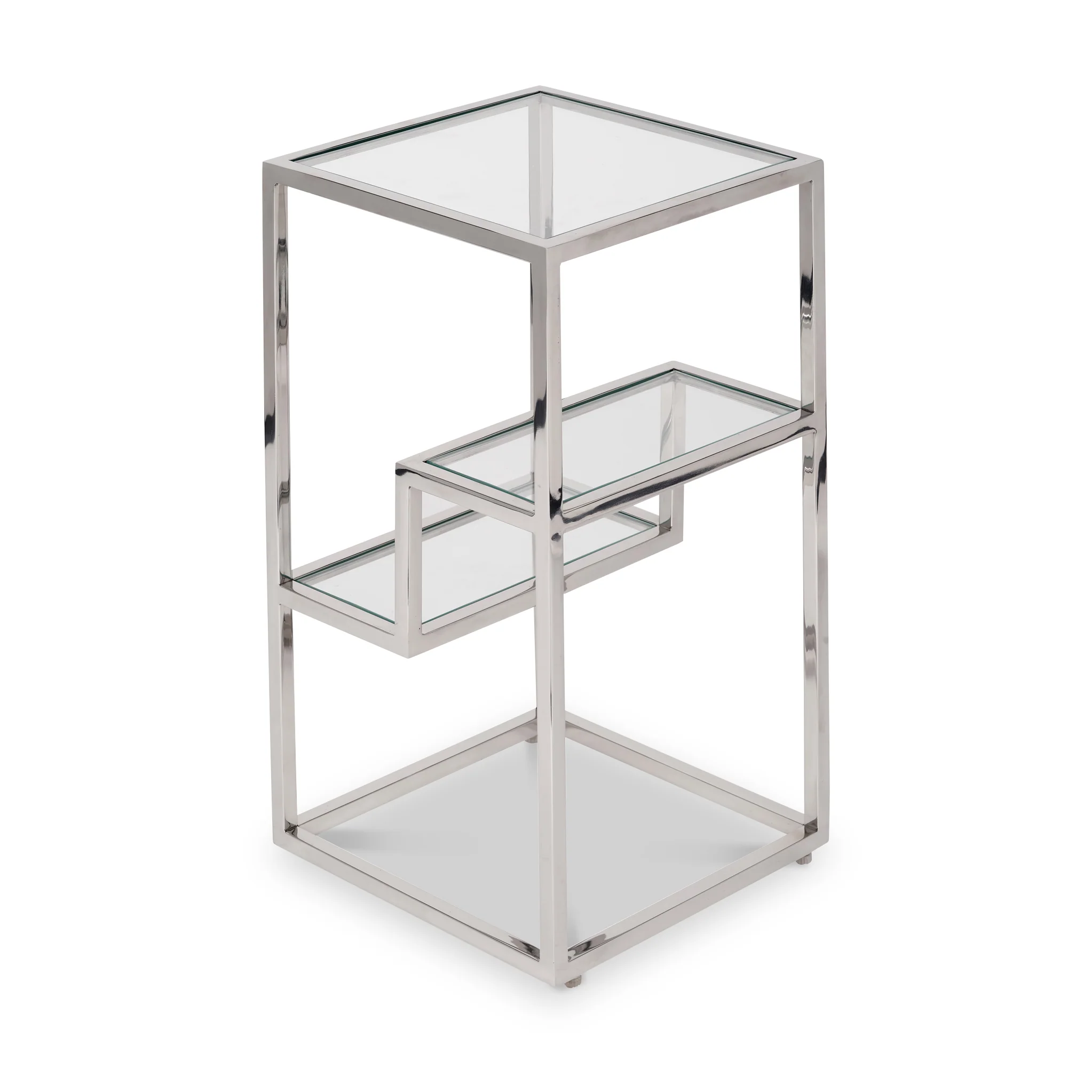 Aleandra Clear Glass and Silver Metal Side Table