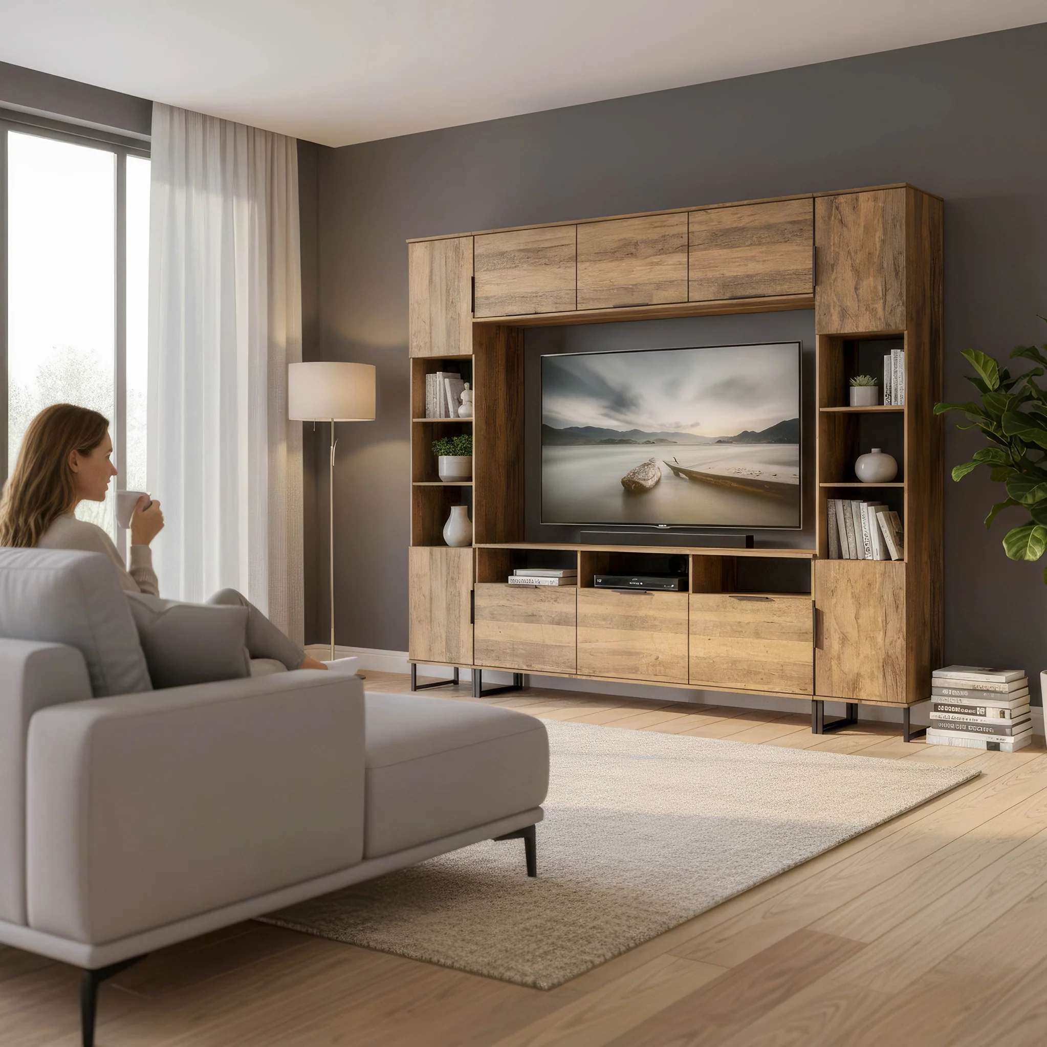 Ashbourne Media Wall TV Unit with Overhead Storage - Image 50