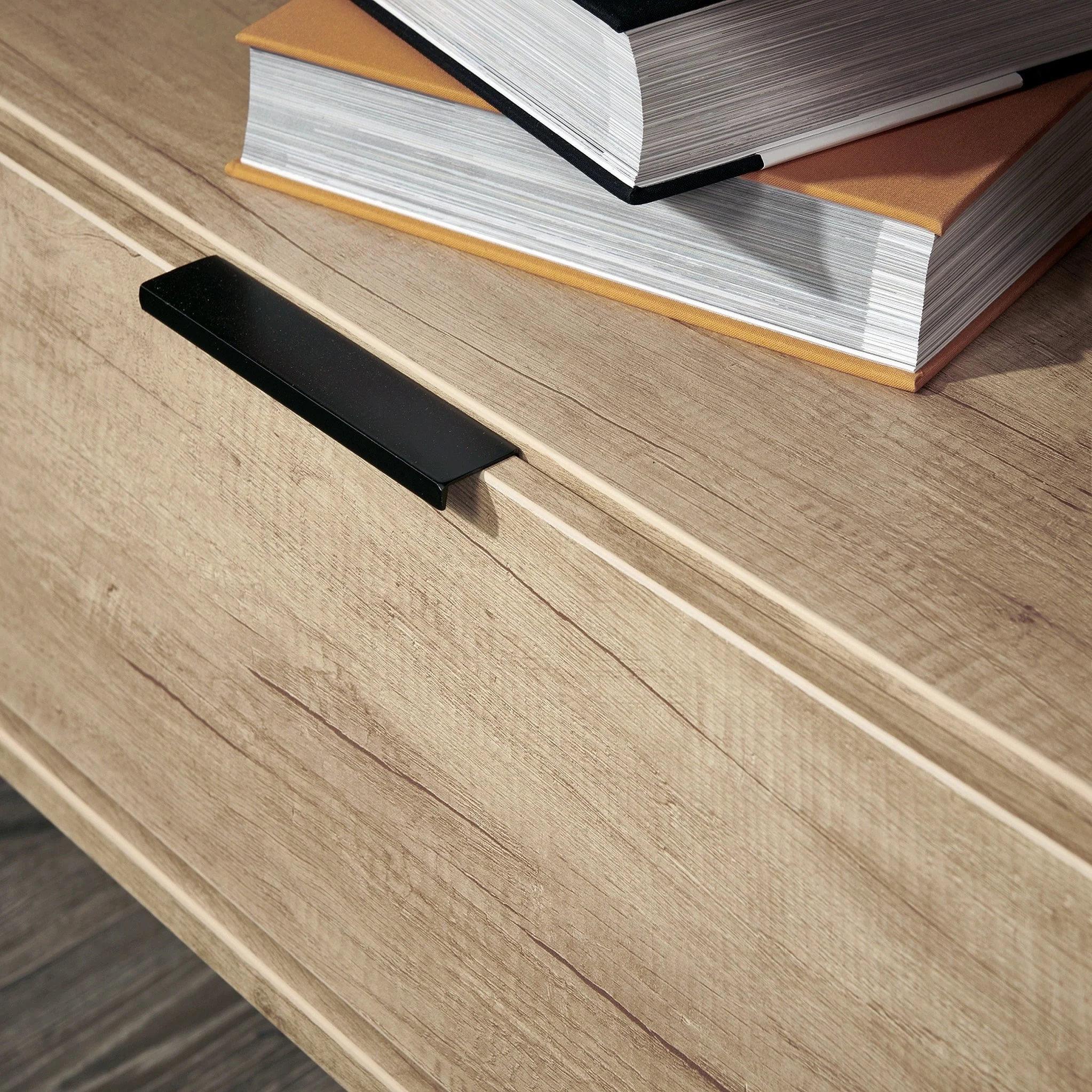 Asher Light Oak TV Console Unit with Black Legs - Image 4