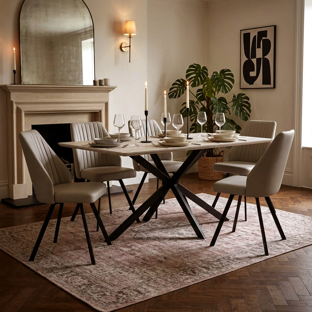 Barlo 160cm Travertine Effect Dining Table - Image 2