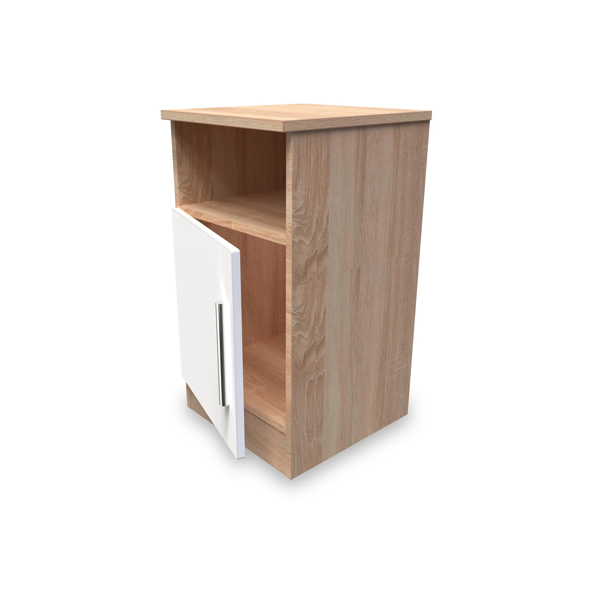 Blakely White & Light Oak 1 Door with Open Shelf Bedside Cabinet - Image 3