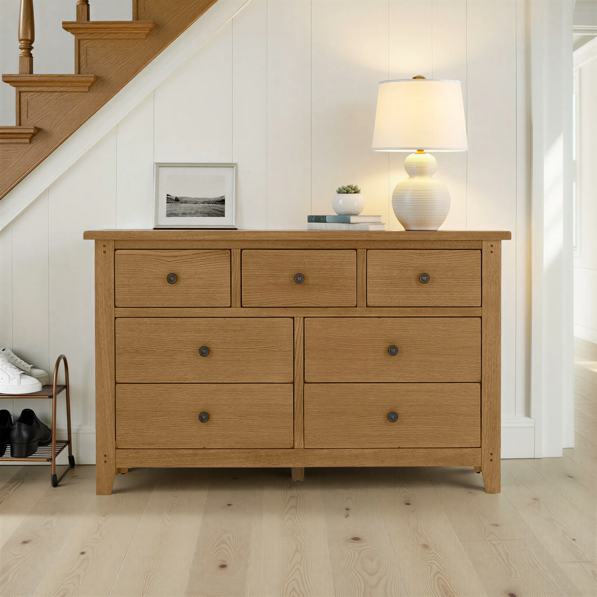 Broadway Oak 3 Over 4 Drawer Chest - Image 2