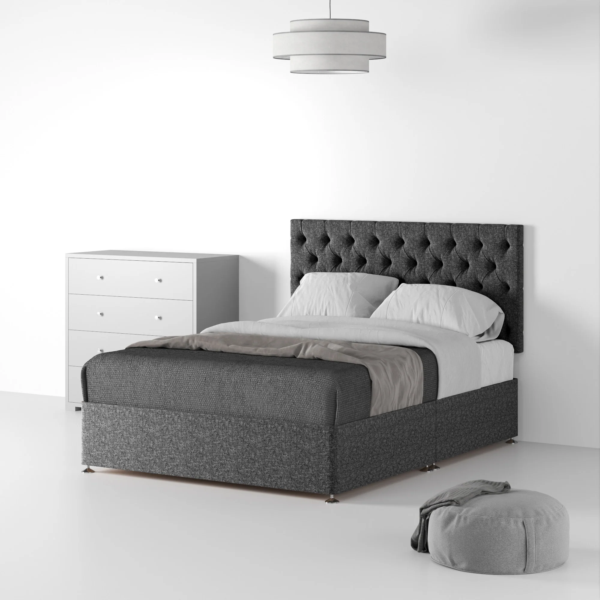 Farrow Diamond Linen Divan Bed and Headboard
