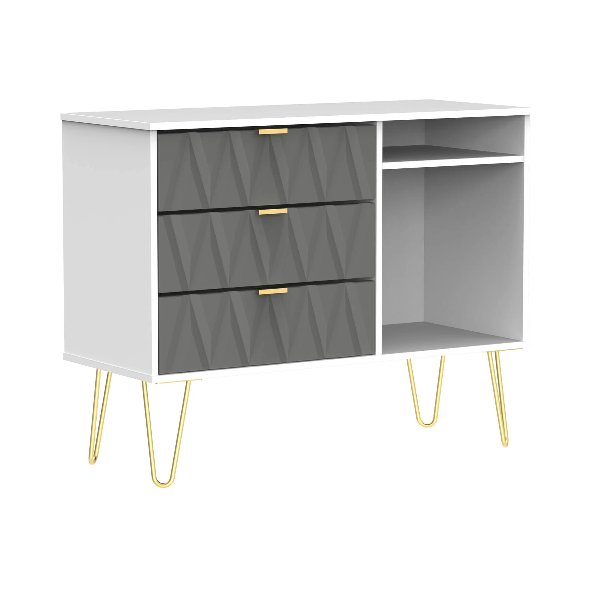 Geo 3 Drawer TV Unit with Gold Hairpin Legs