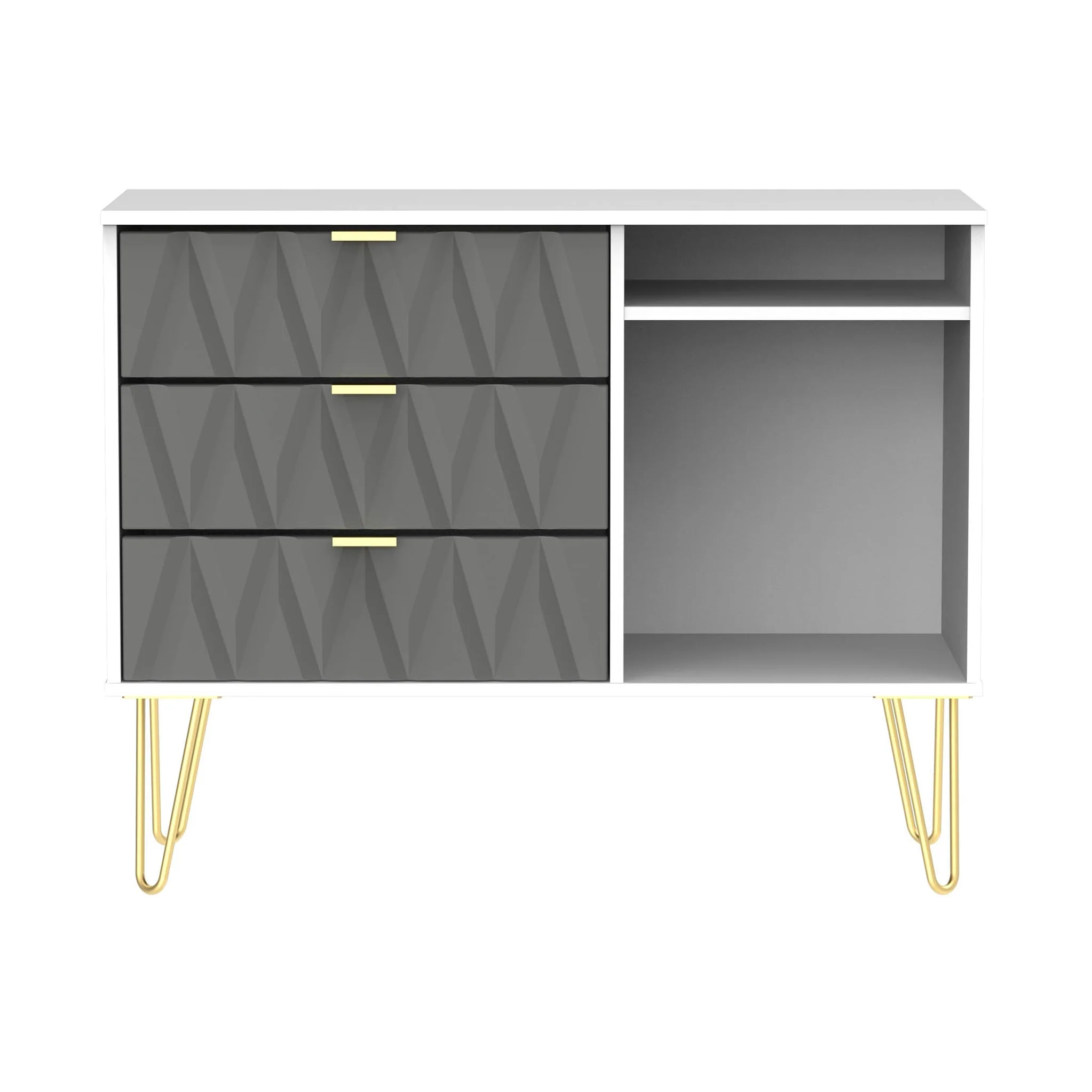Geo 3 Drawer TV Unit with Gold Hairpin Legs - Image 2