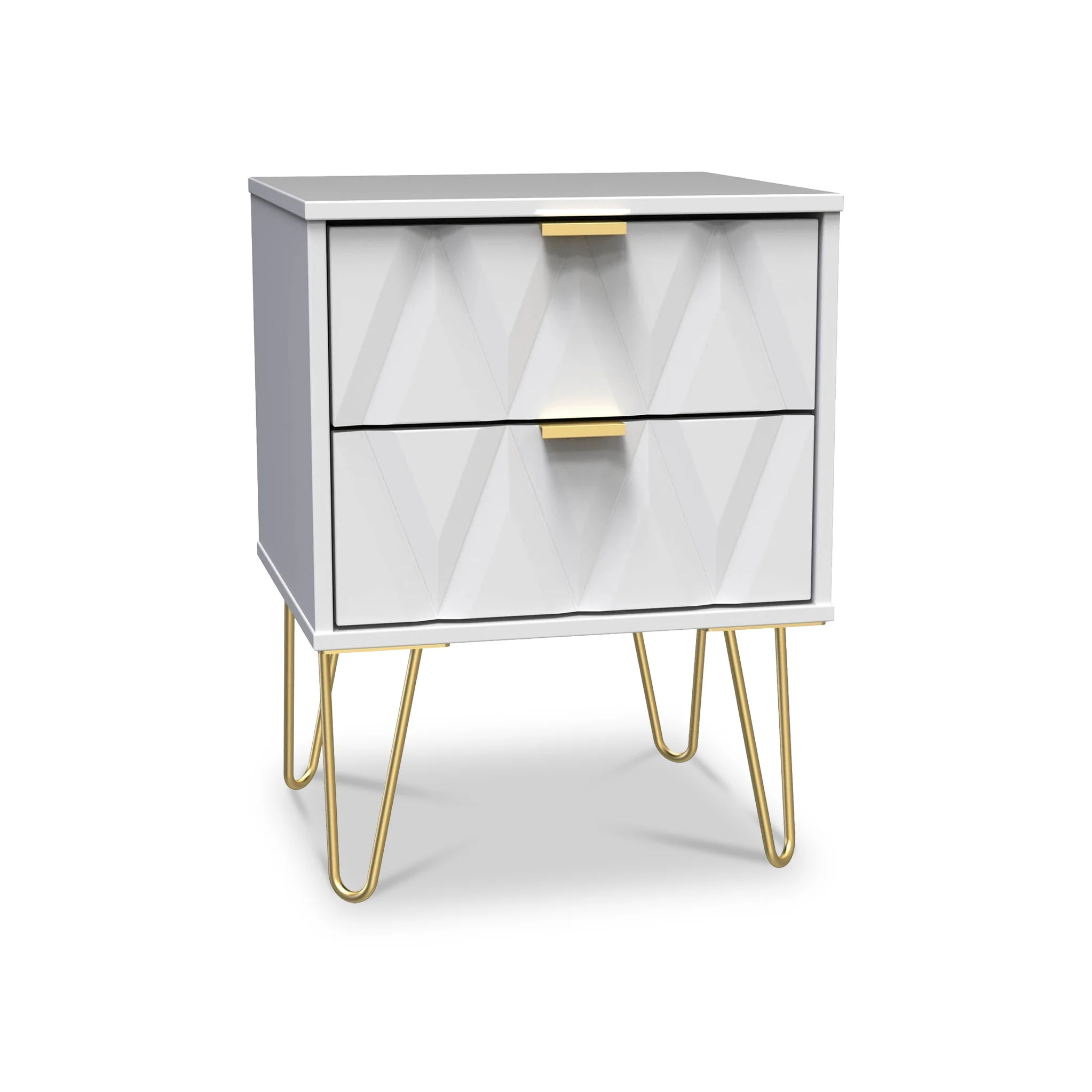 Geo 2 Drawer Bedside Table with Gold Hairpin Legs - Image 9