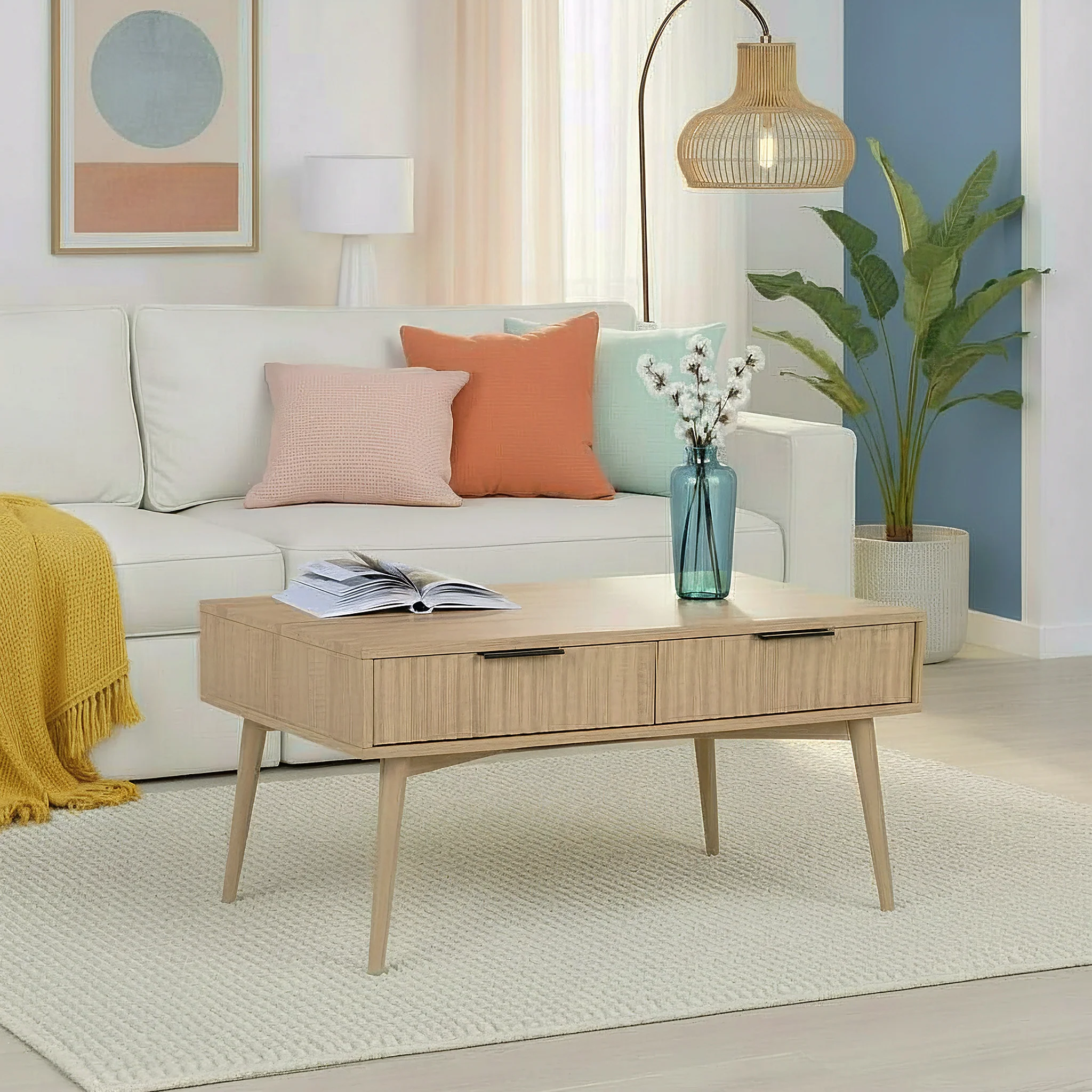Jakob Oak 2 Drawer Grooved Coffee Table - Image 2