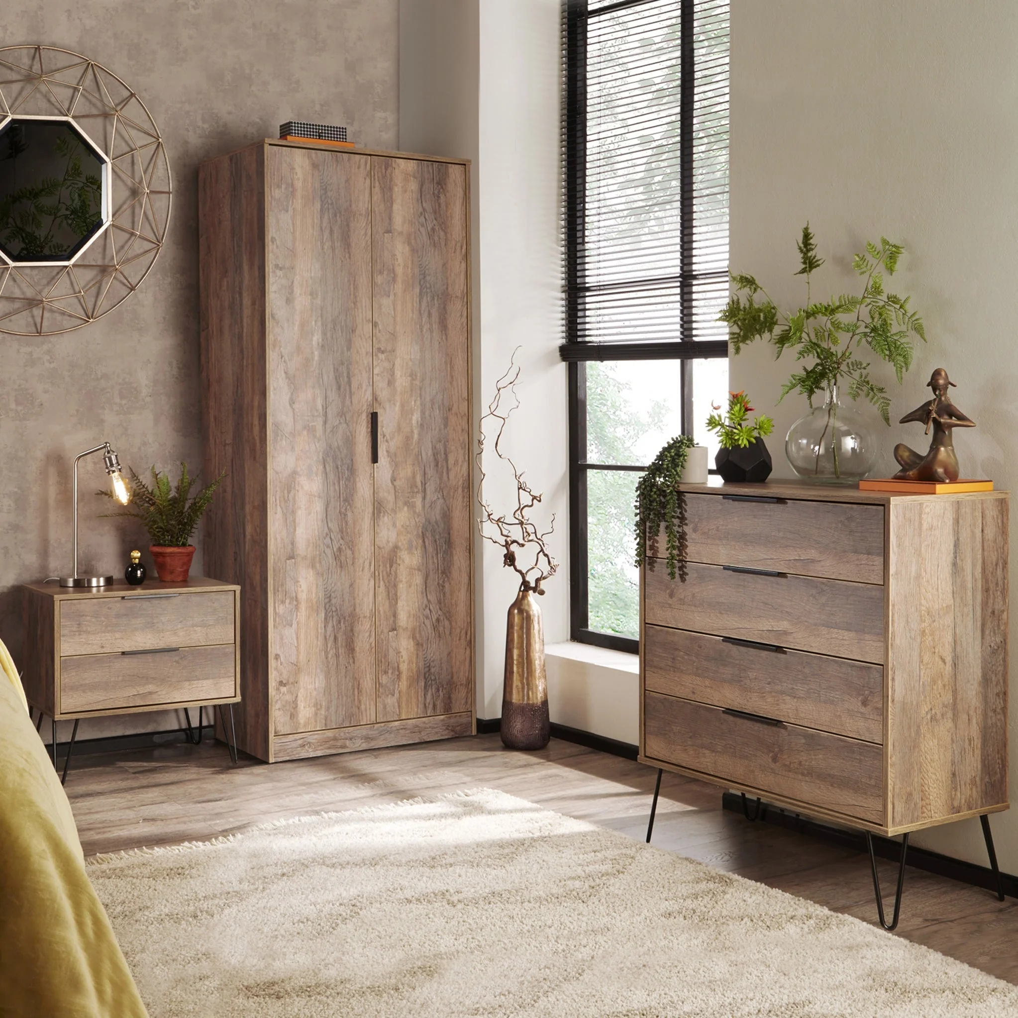 Moreno Rustic Oak 2 Drawer Side Table - Image 4