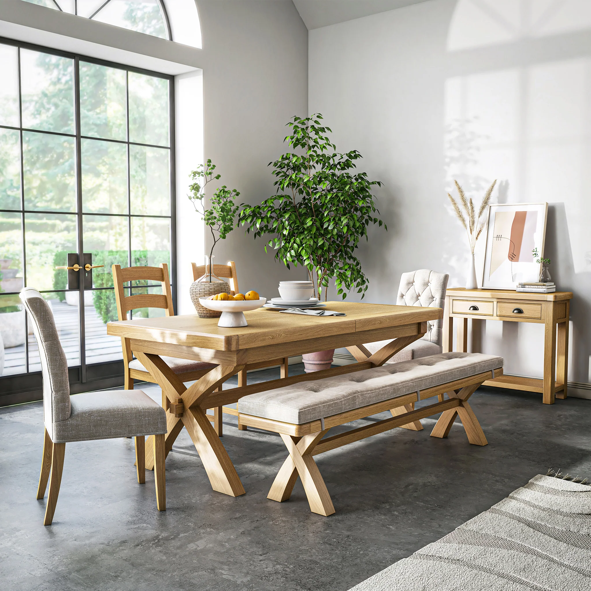Portland Oak Extendable 200-245cm Cross Legged Dining Table - Image 2