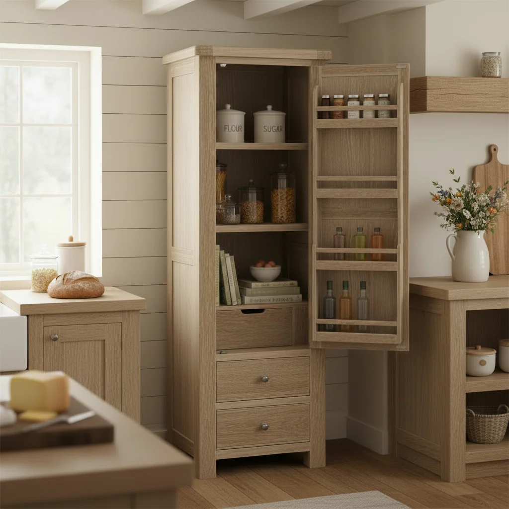Portland Washed Oak Single Multi Storage Larder Unit - Image 2
