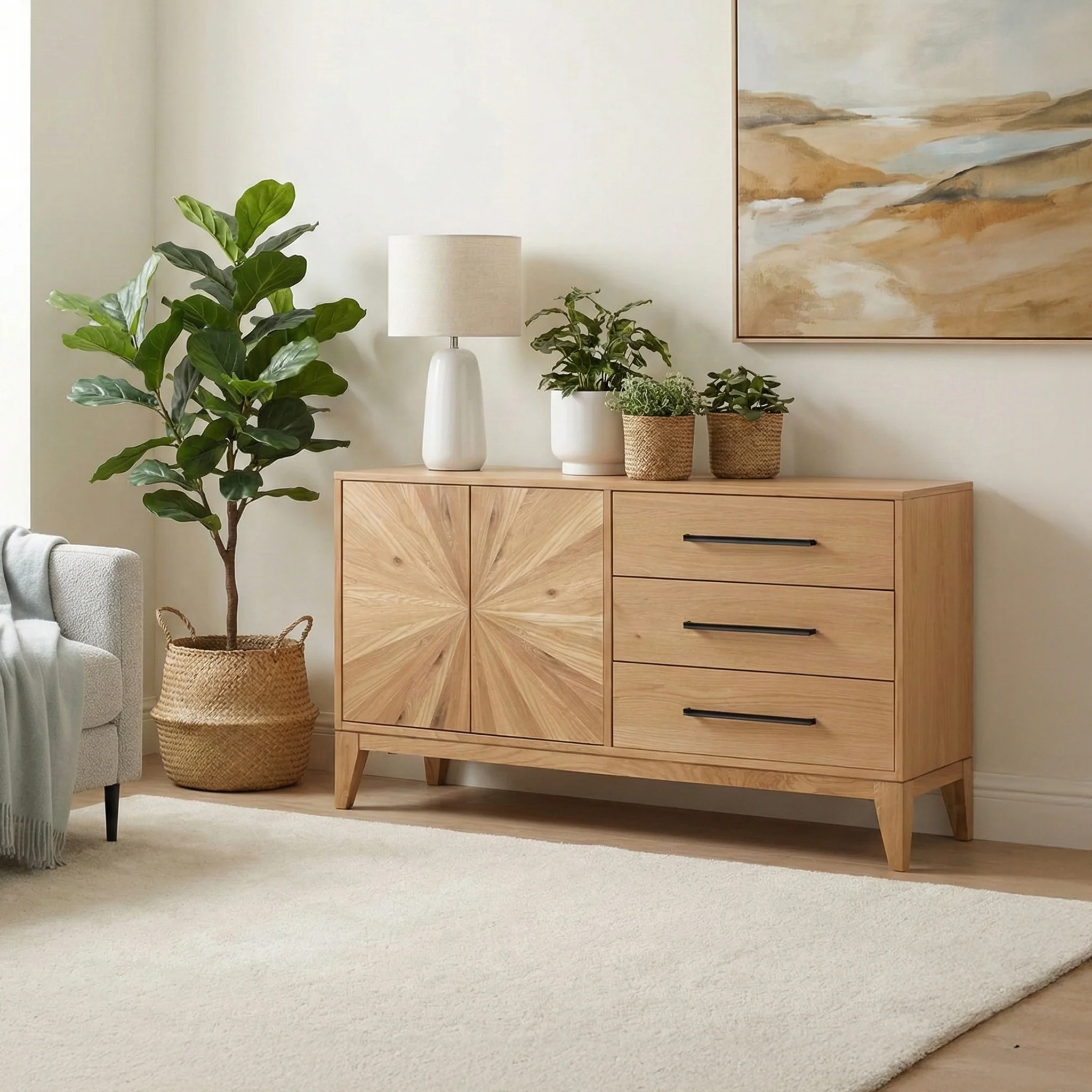 Sunburst Oak Large 2 Door 3 Drawer Sideboard - Image 2
