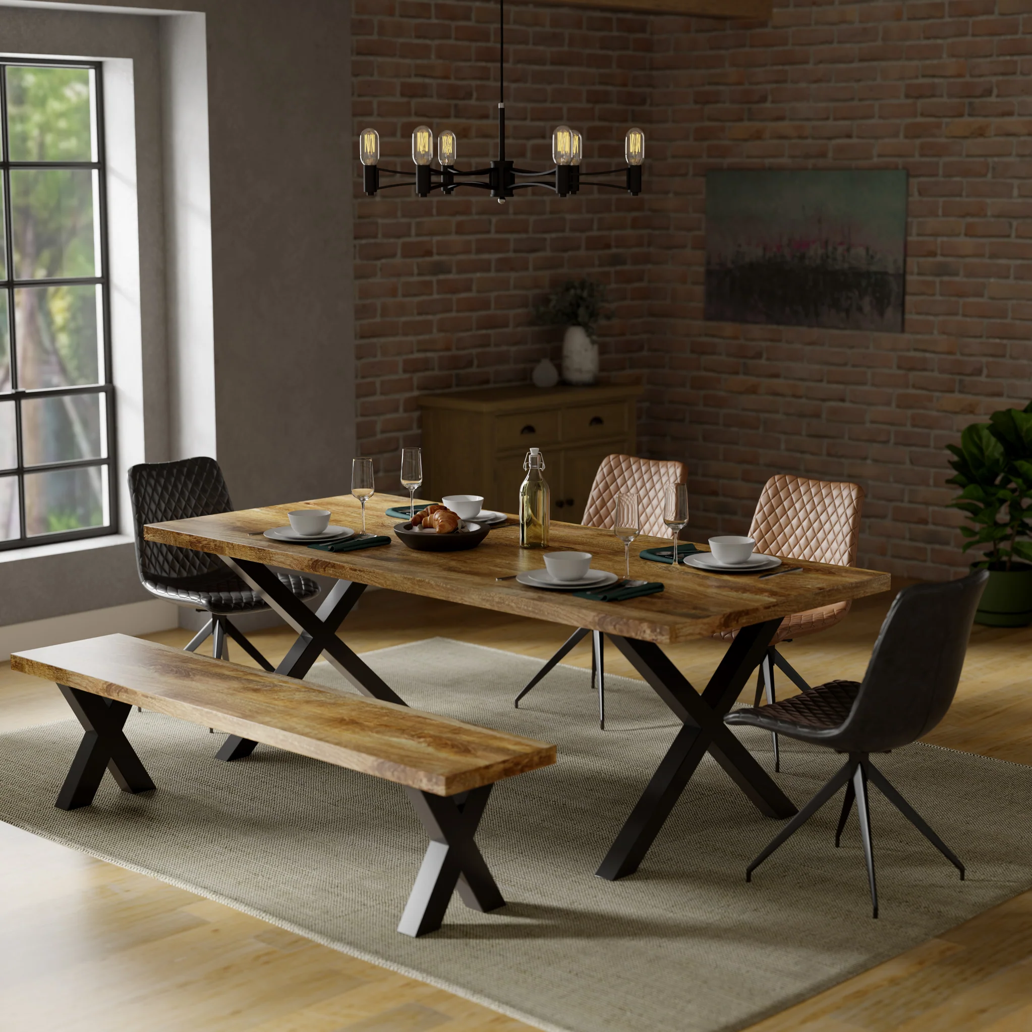 Tobiah 225cm Mango Wood Dining Table with X Leg - Image 2