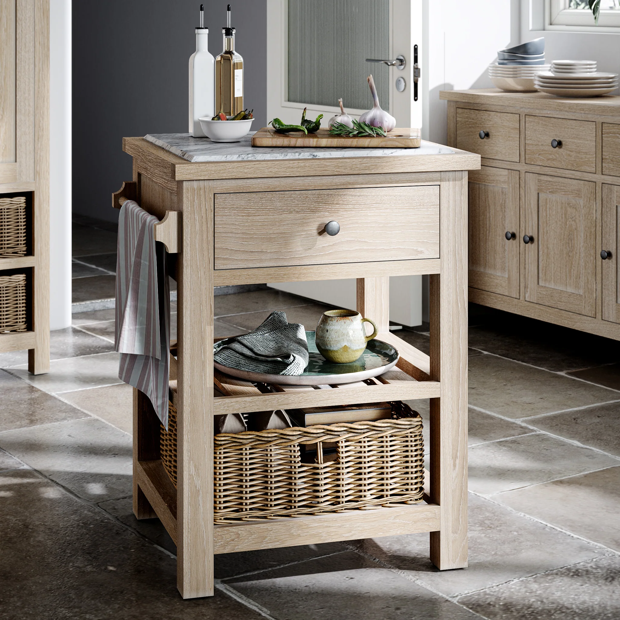 Trelan Washed Oak Marble Top Kitchen Island - Image 2
