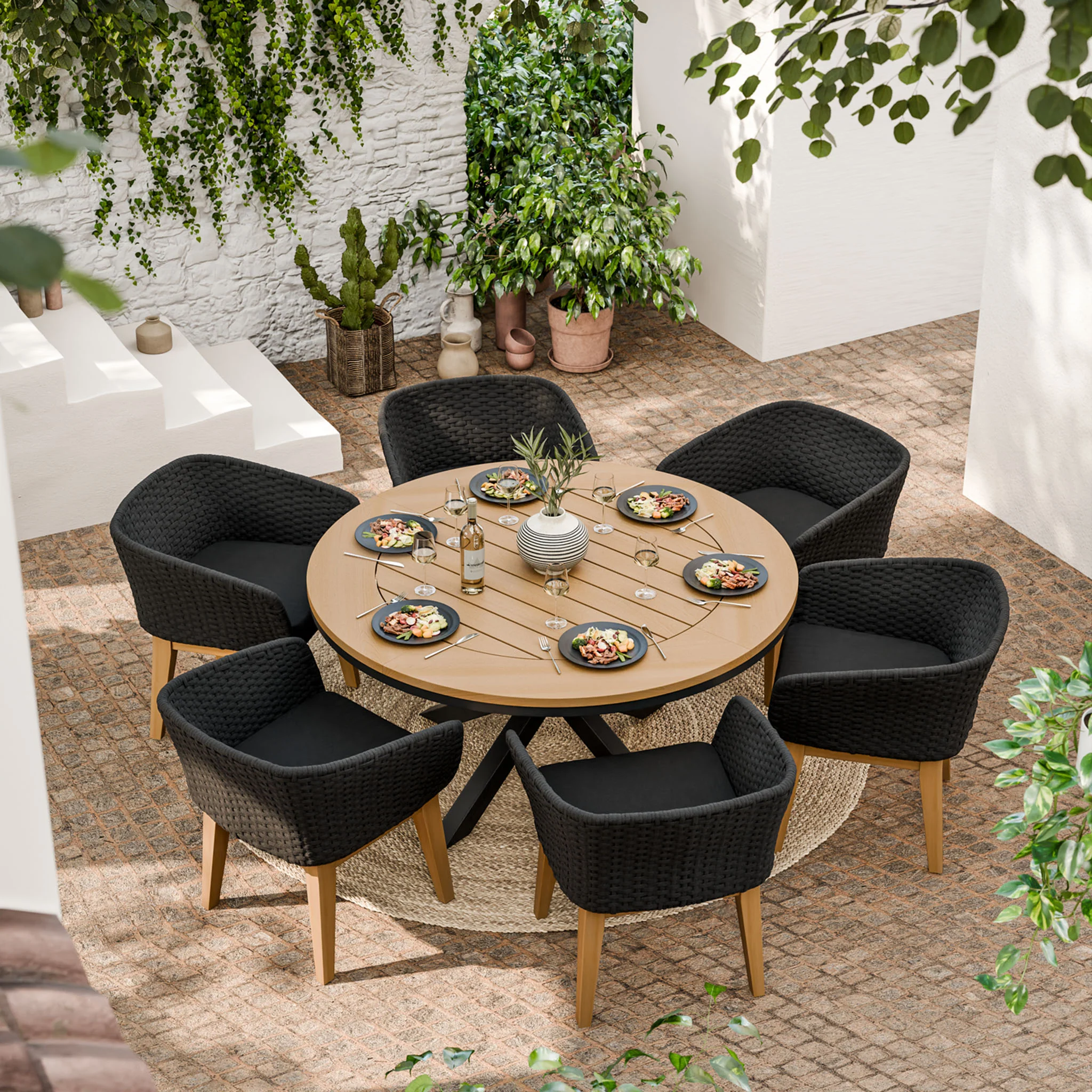 Tuscany 6 Seater Round Dining Set with Eden Night Dining Chairs