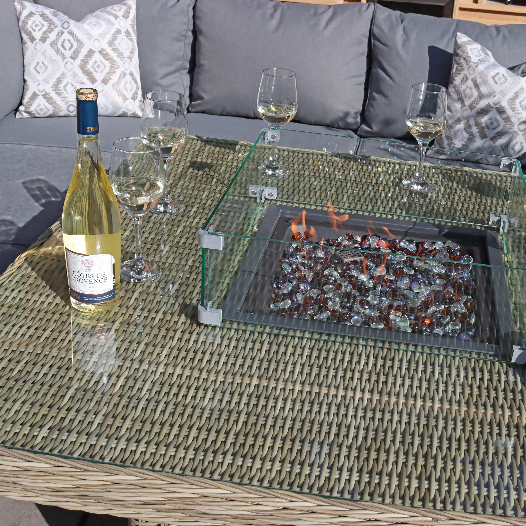 Wentworth 120cm Fire Pit Dine or Lounge Rattan Set with Bench - Image 6